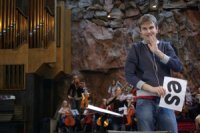 Jonas Rannila. Kuva Temppeliaukion kirkossa vuonna 2008 pidetystä tilaimprovisaatiosta. Kuva: Heta Aho.